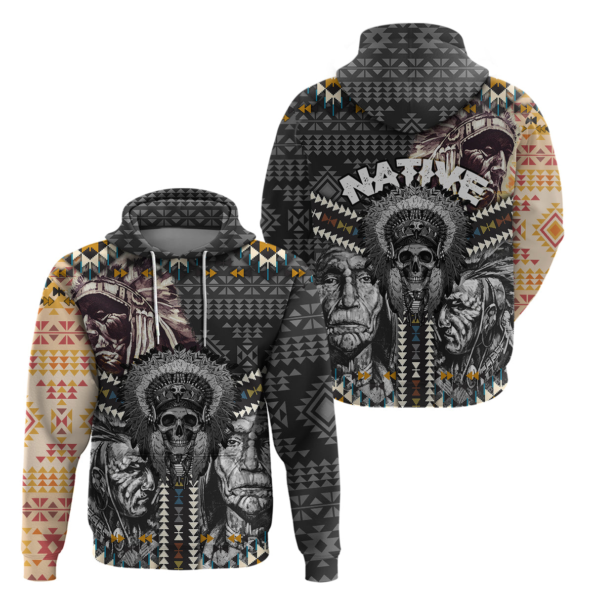 native-american-headdress-gray-with-human-skull-african-pattern-hoodie