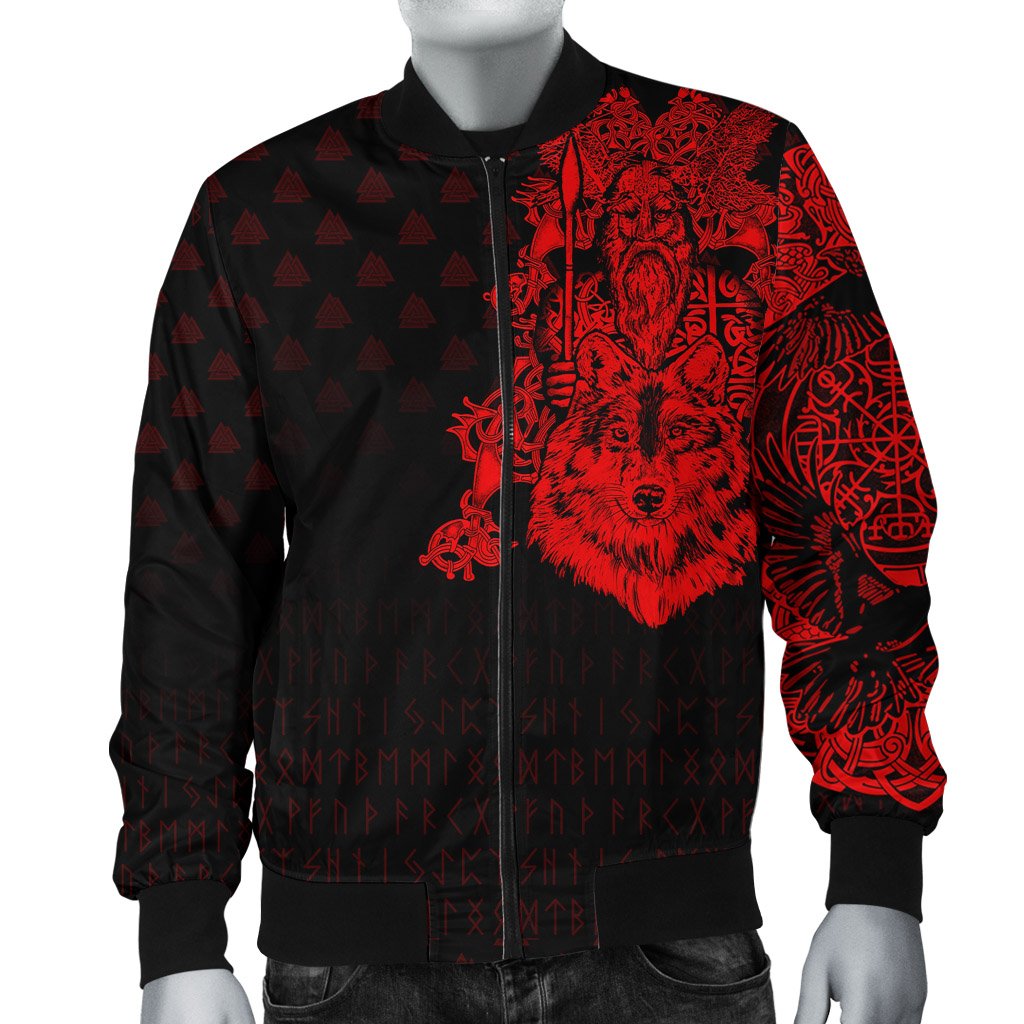 Viking Bomber Jacket Old Norse Odin Tattoo Red RLT12 - Wonder Print Shop