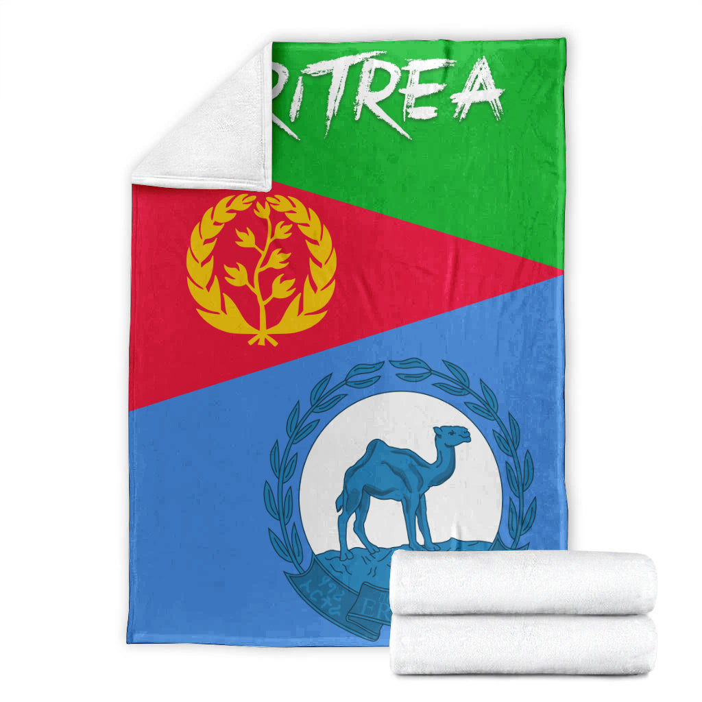 Eritrea flag blanket folded set: green red blue flag design with camel emblem