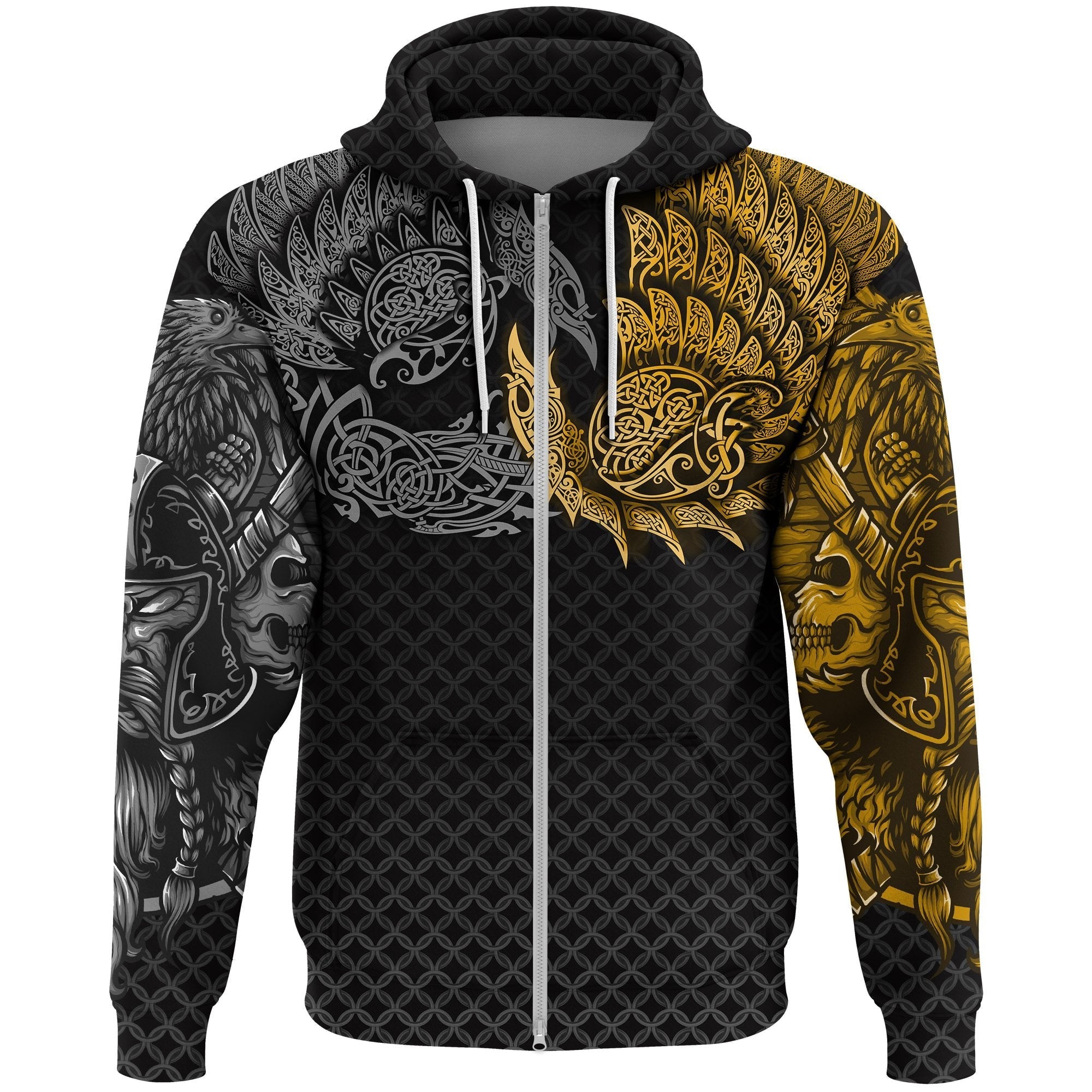 Viking Zip Hoodie Ravens Of Midgard Gold RLT12 - Wonder Print Shop