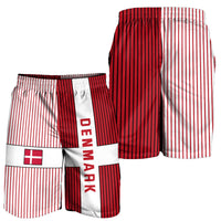 Men’s Denmark football shorts in red-and-white stripes with large vertical side logo panel