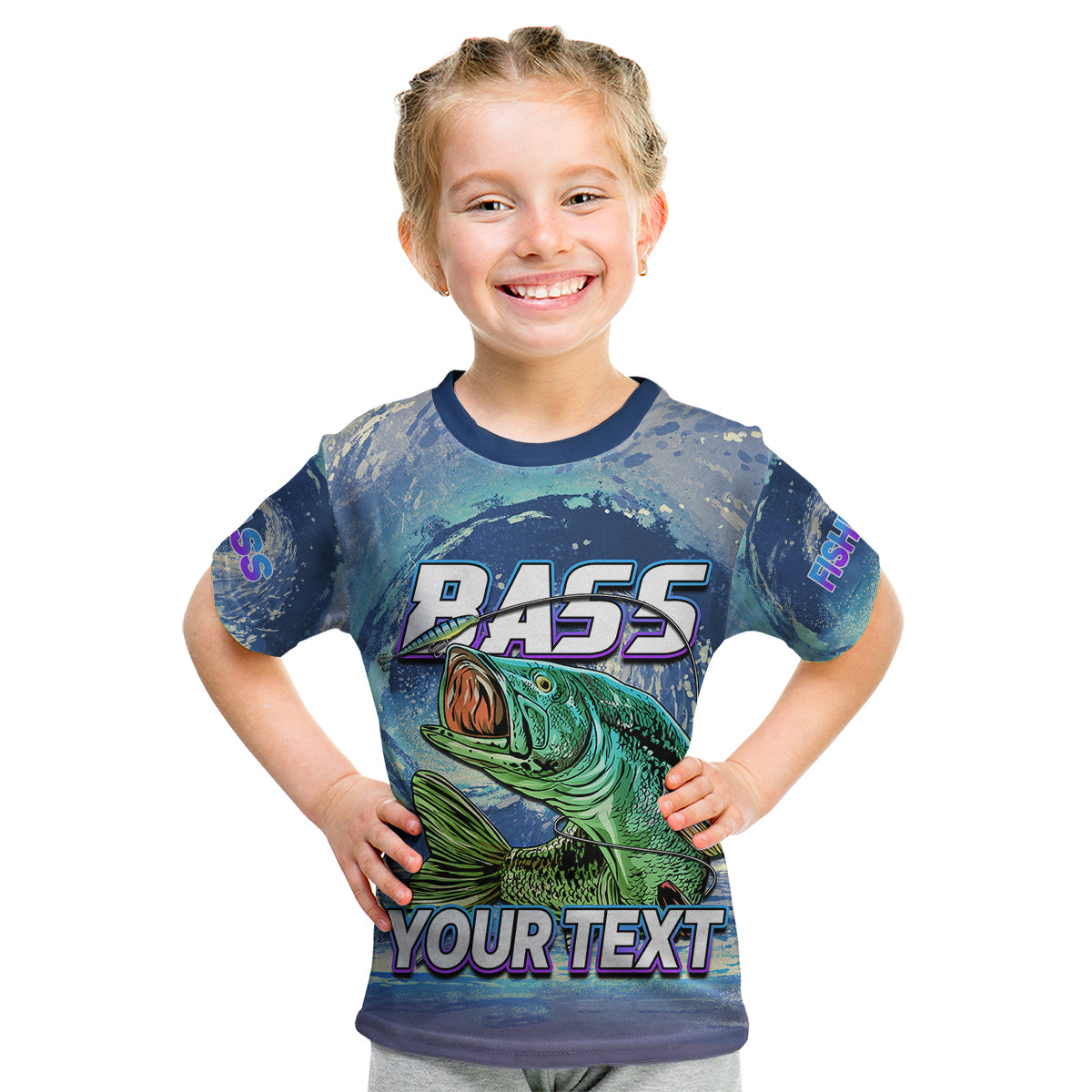 (Custom Personalised) Bass Fishing is Life Hook Sport Largemouth Blue Kid T Shirt - Wonder Print Shop