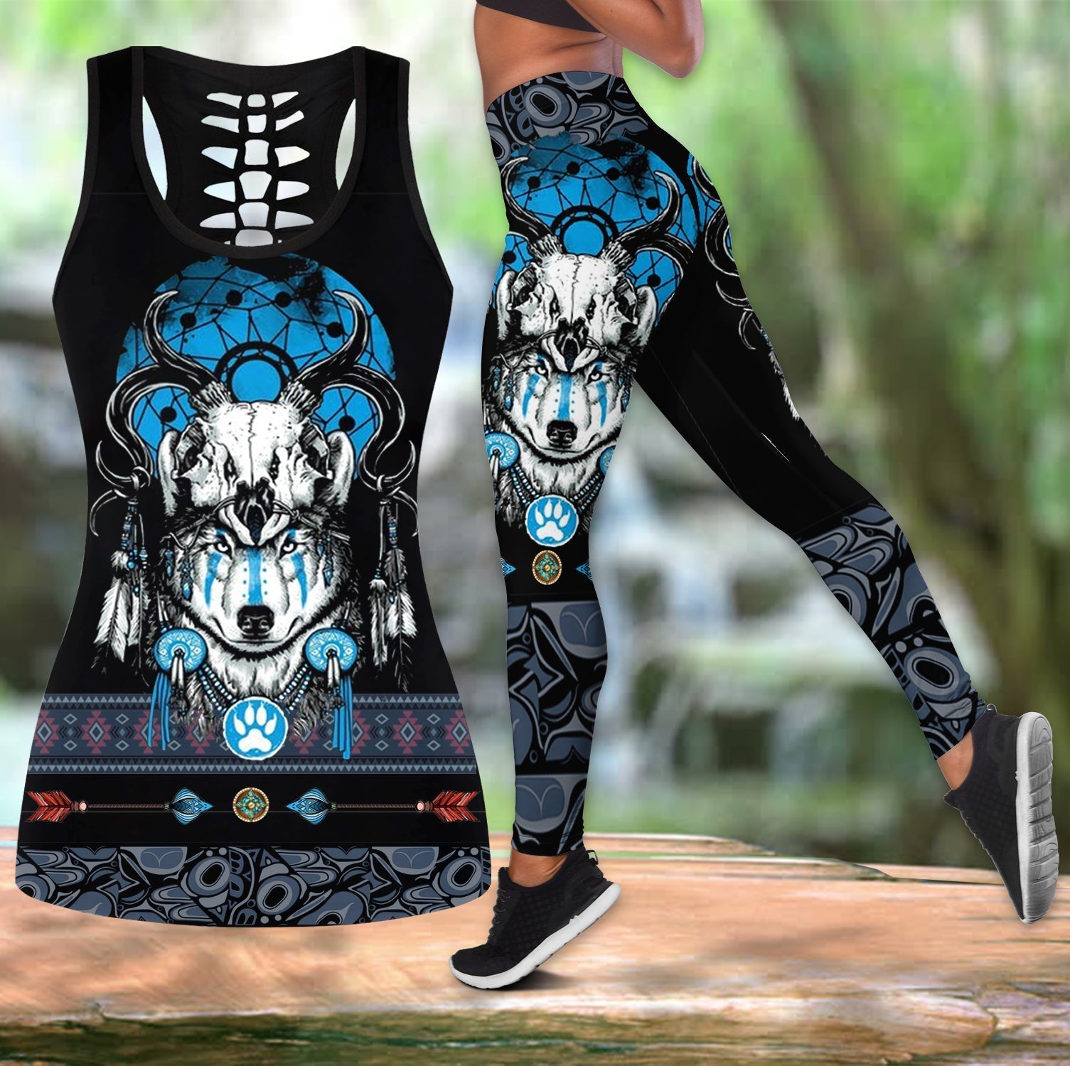 native-american-the-wolf-and-bison-tank-top-and-leggings-sets