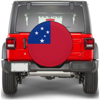 Spare tire cover with Samoa flag design, circular blue quadrant and red field with white stars
