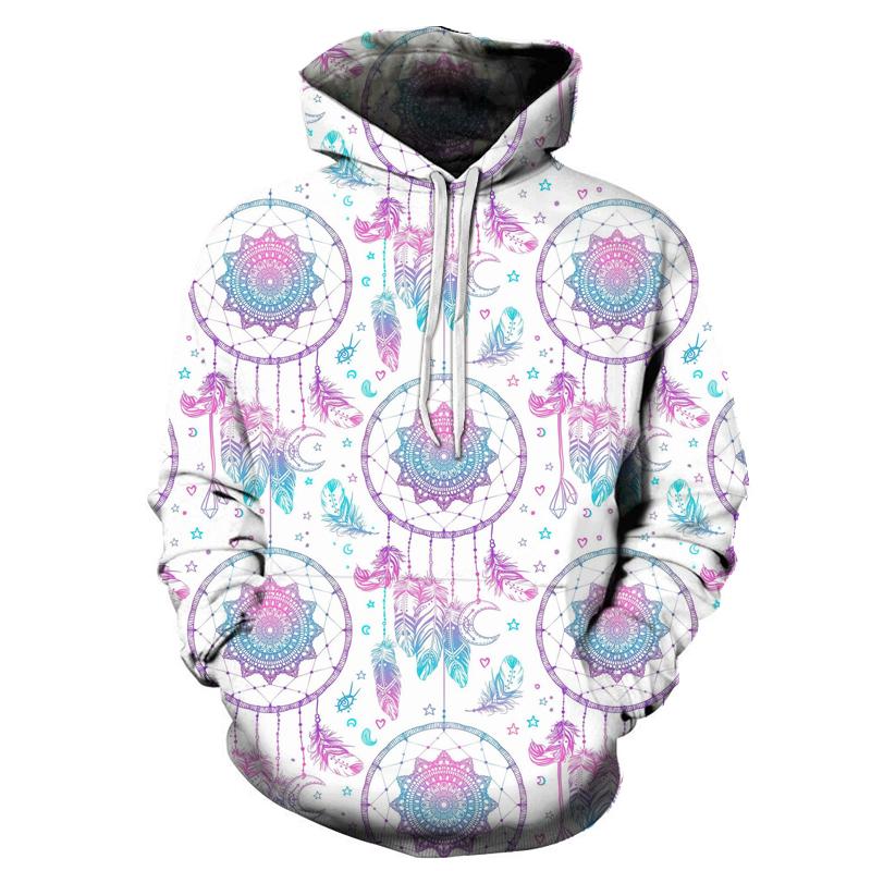Dreamcatcher all-over pullover hoodie, multicolor print; hood & front pocket