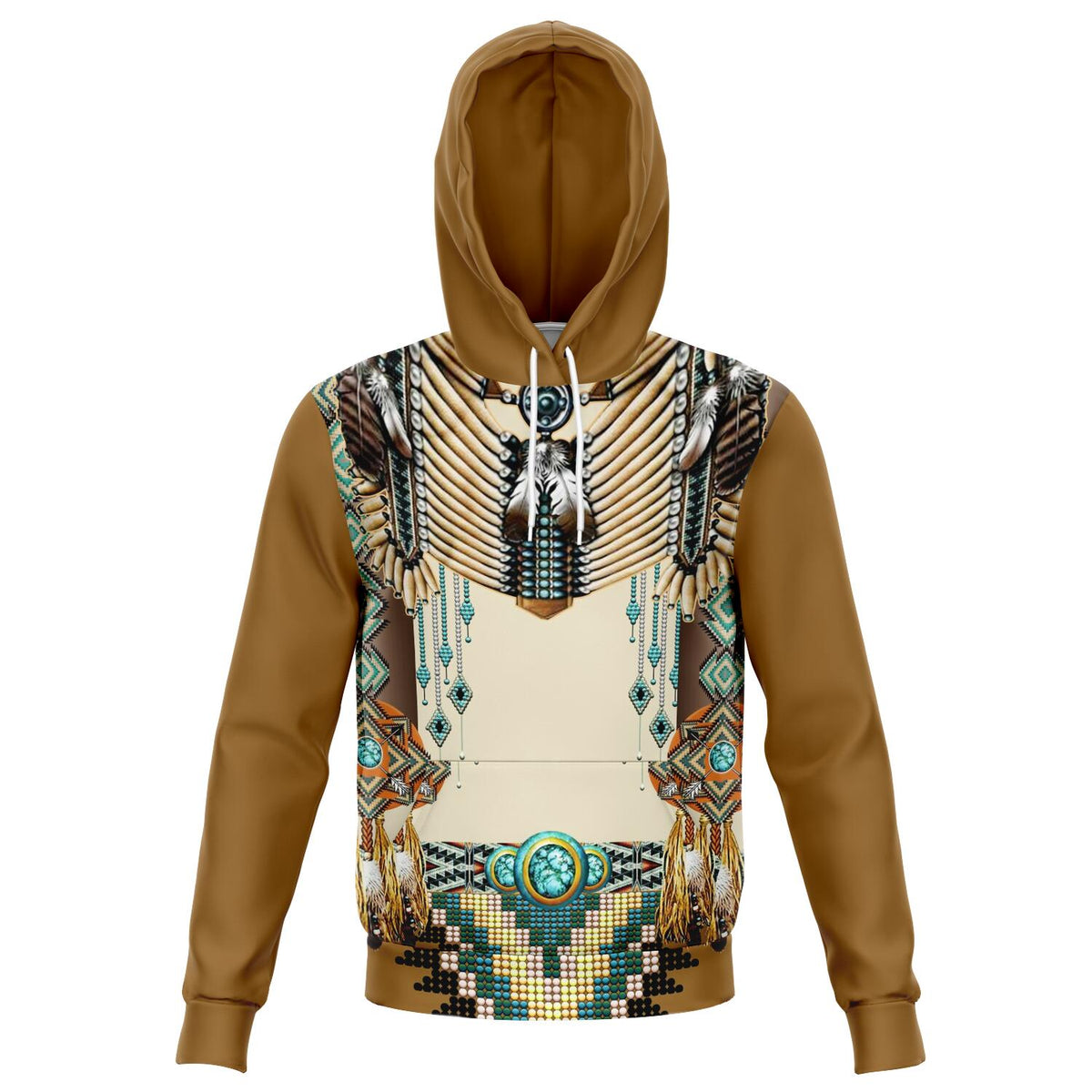 Braune Pullover-Hoodie mit Native-Breastplate 3D-Muster, mehrfarbig