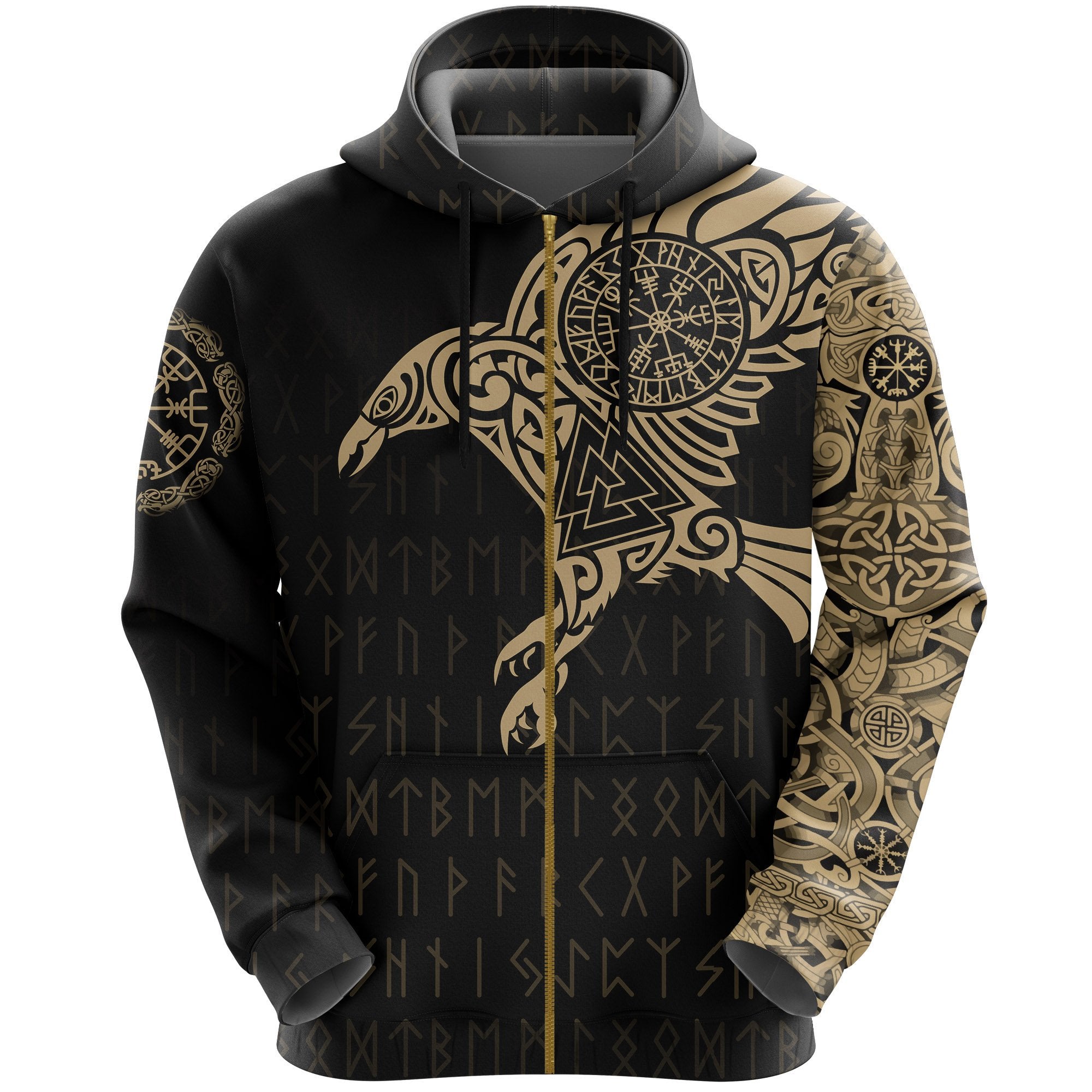 Viking The Raven Of Odin Tattoo Zip Hoodie Gold RLT12 - Wonder Print Shop