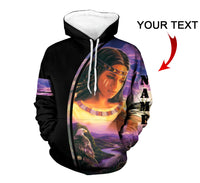 Kids' black pullover hoodie with multicolor 3D Native-style girl graphic, hood up