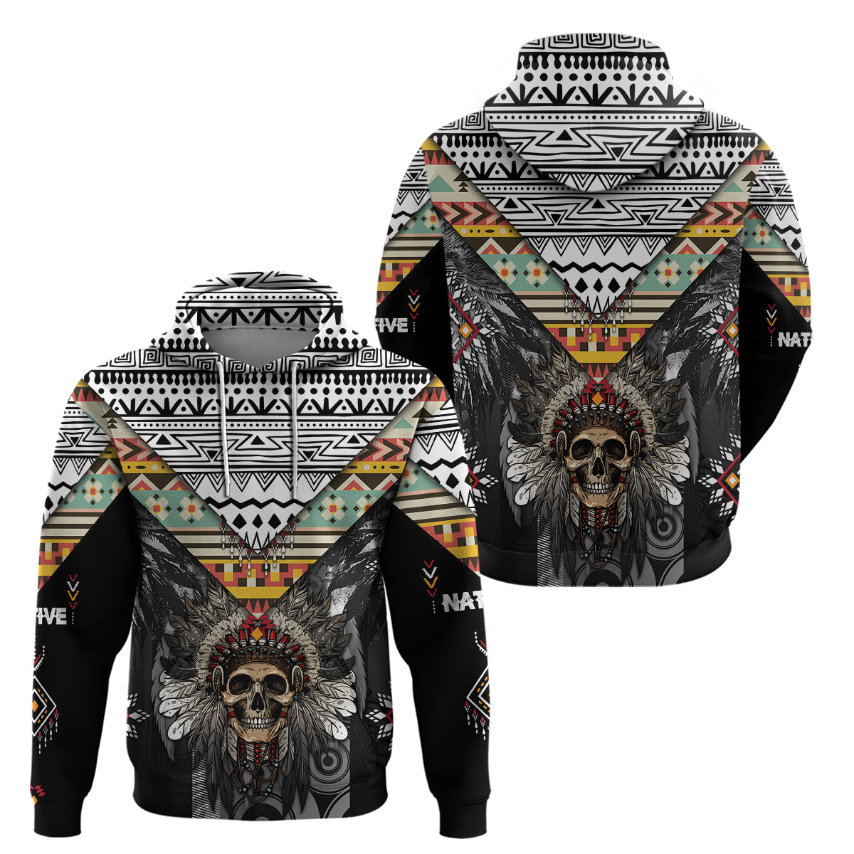 native-american-headdress-with-human-skull-african-pattern-with-geometric-motifs-hoodie