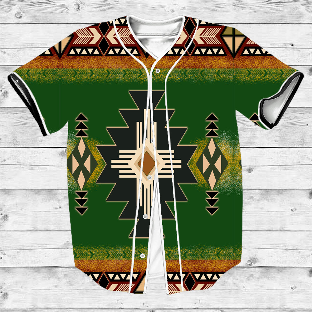 Southwest Green Symbol Native American Baseball Jersey LT10 - Wonder Print Shop