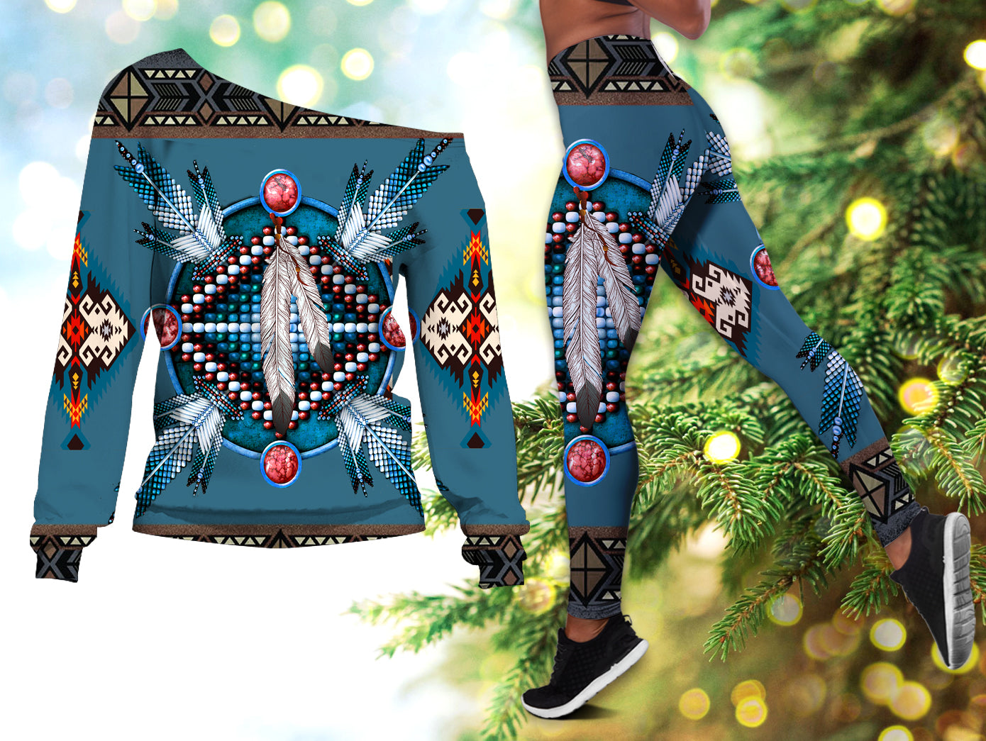 pattern-blue-mandala-native-american-off-shoulder-sweater-leggings-set