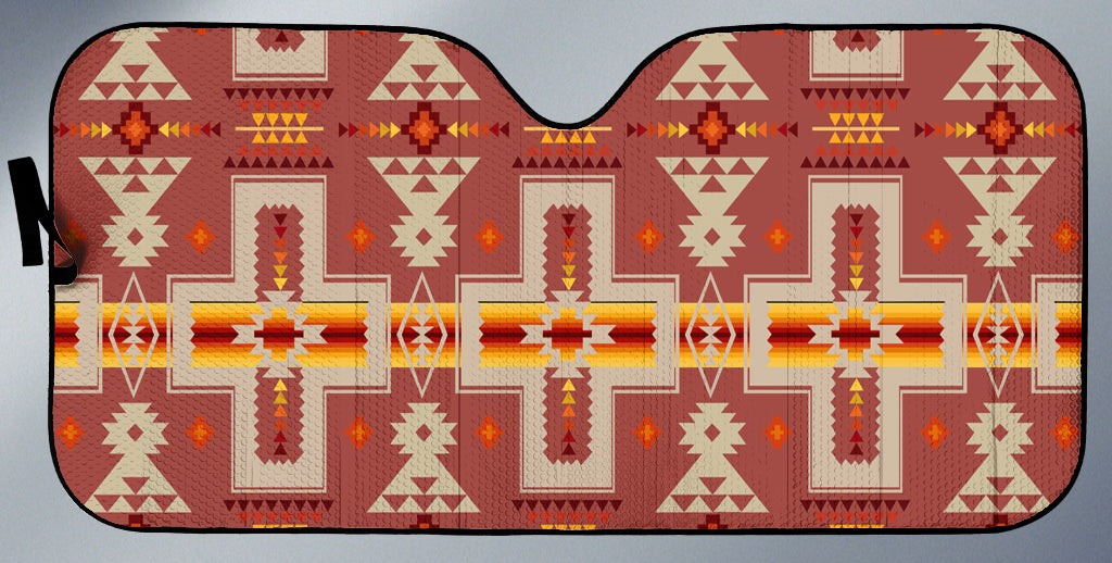 Multicolor geometric auto sun shade with tribal cross motifs