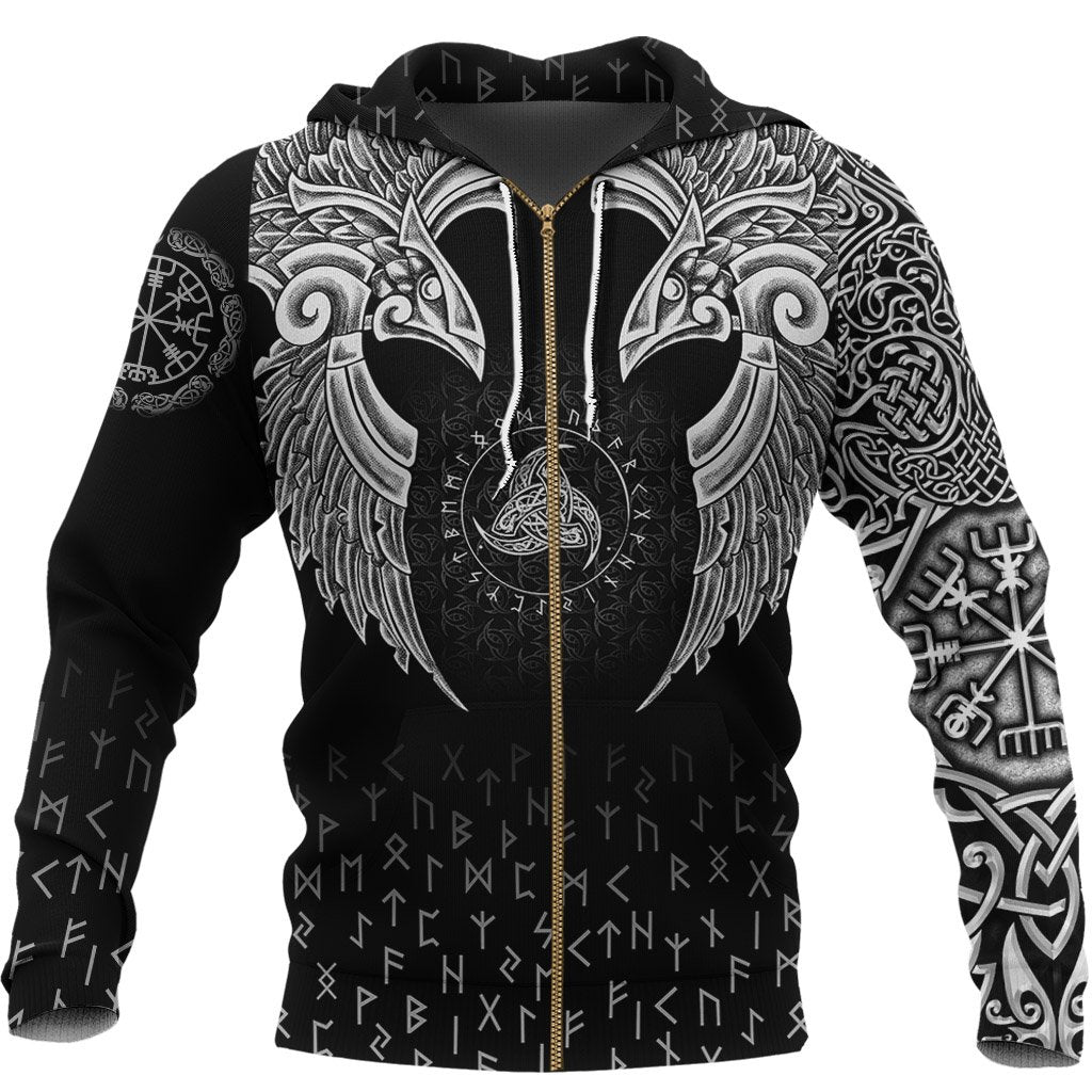 Viking Zip Hoodie - Nordic Raven Tattoos RLT12 - Wonder Print Shop