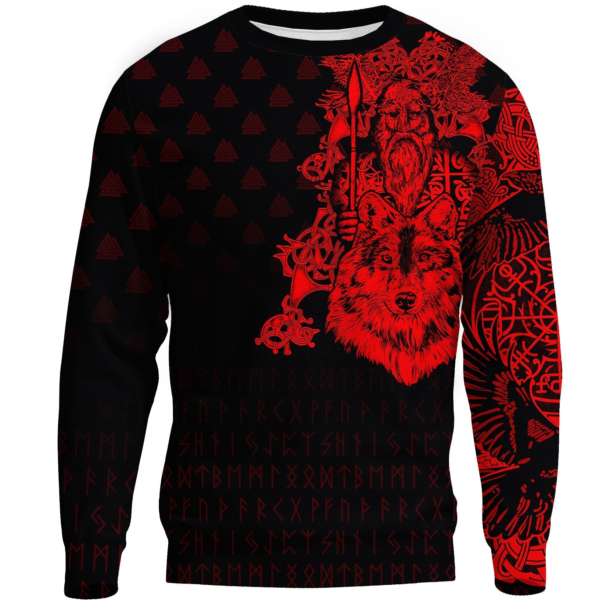 Viking Sweatshirt - Old Norse Odin Tattoo - Old Norse Odin Tattoo - Red RLT12 - Wonder Print Shop