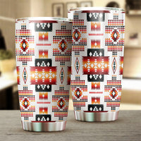Pair of 20oz Native American geometric pattern tumblers, red/black/orange with white base