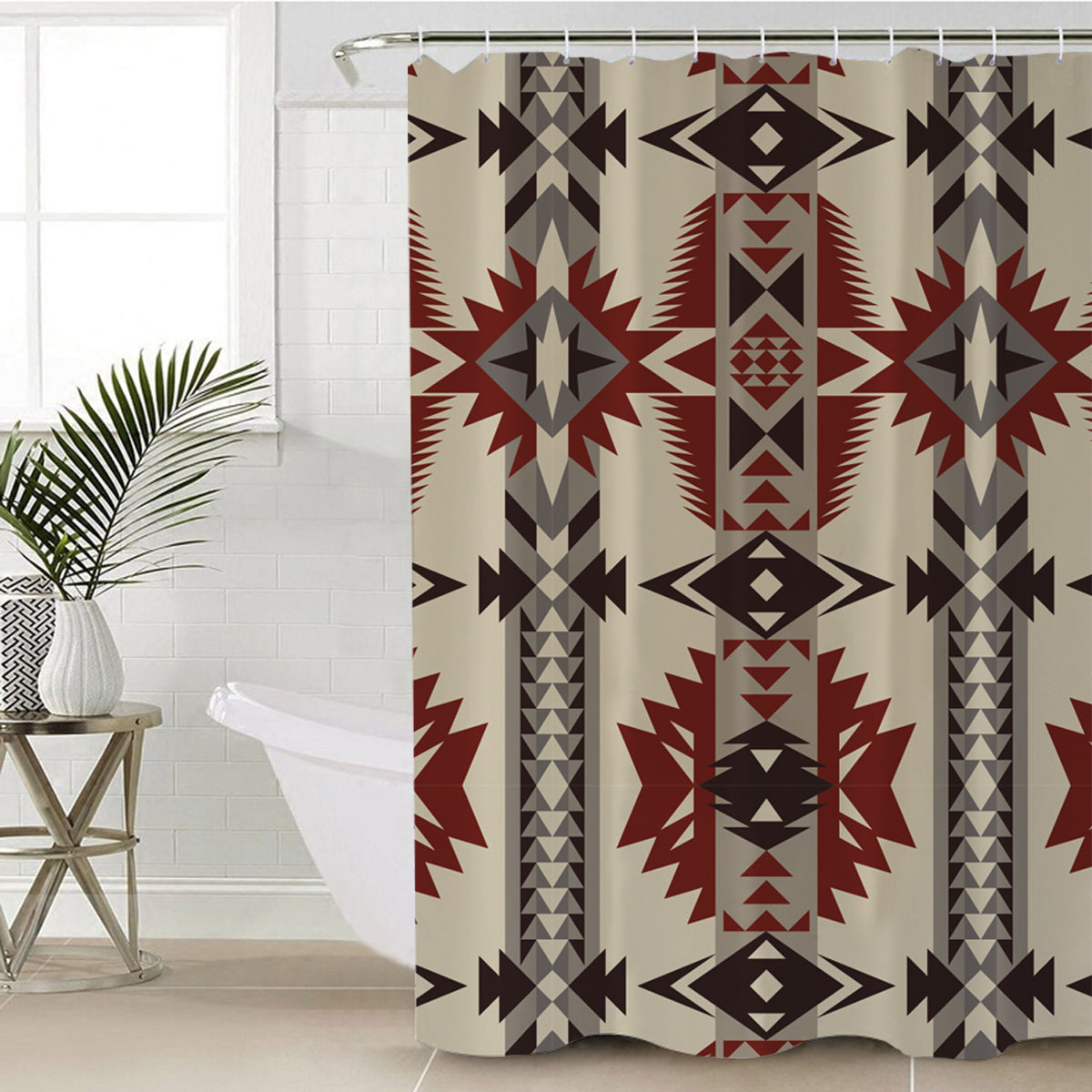 Geometric seamless shower curtain with multicolor tribal diamond star pattern