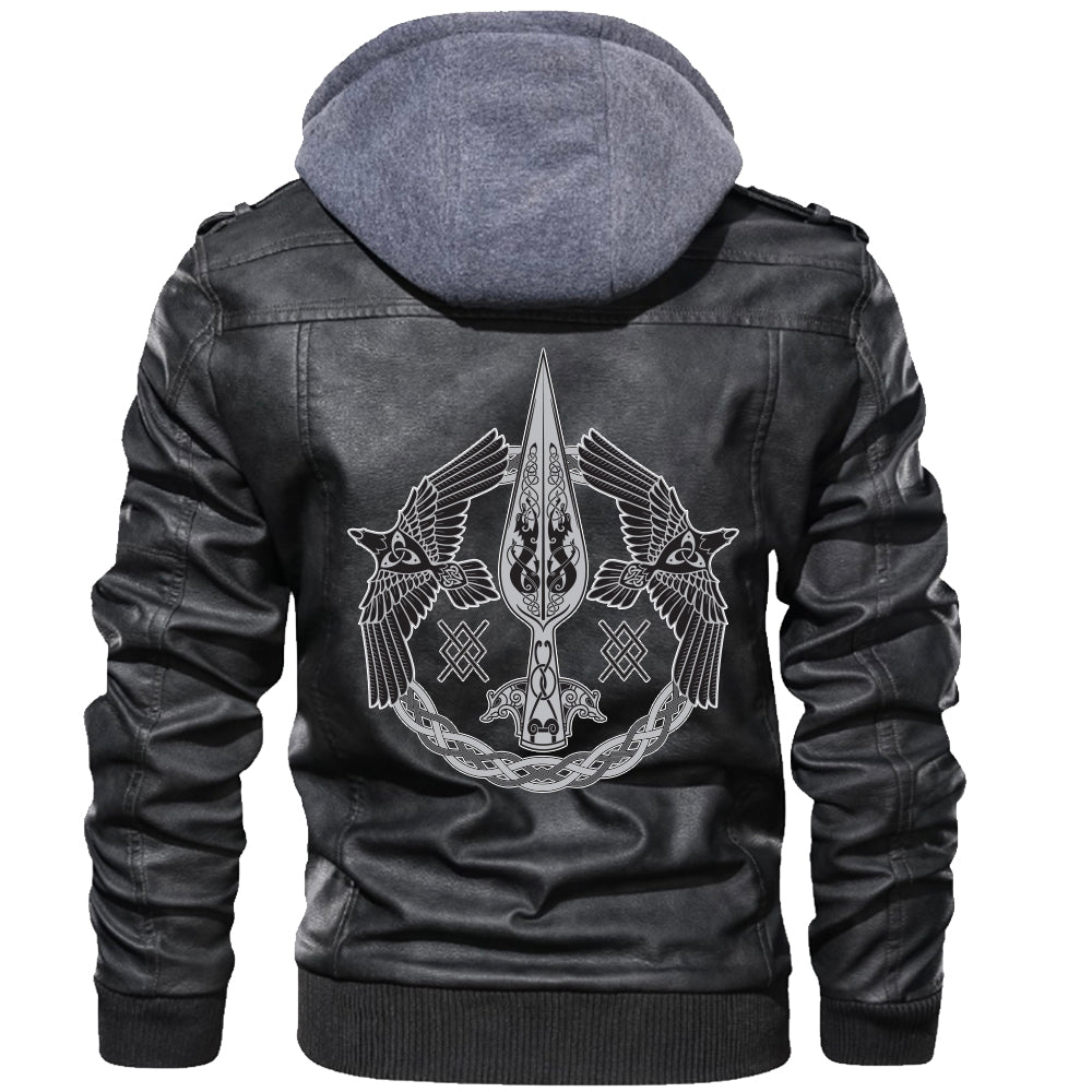 Viking Valknut Zipper Leather Jacket - Odin Symbols RLT12 - Wonder Print Shop