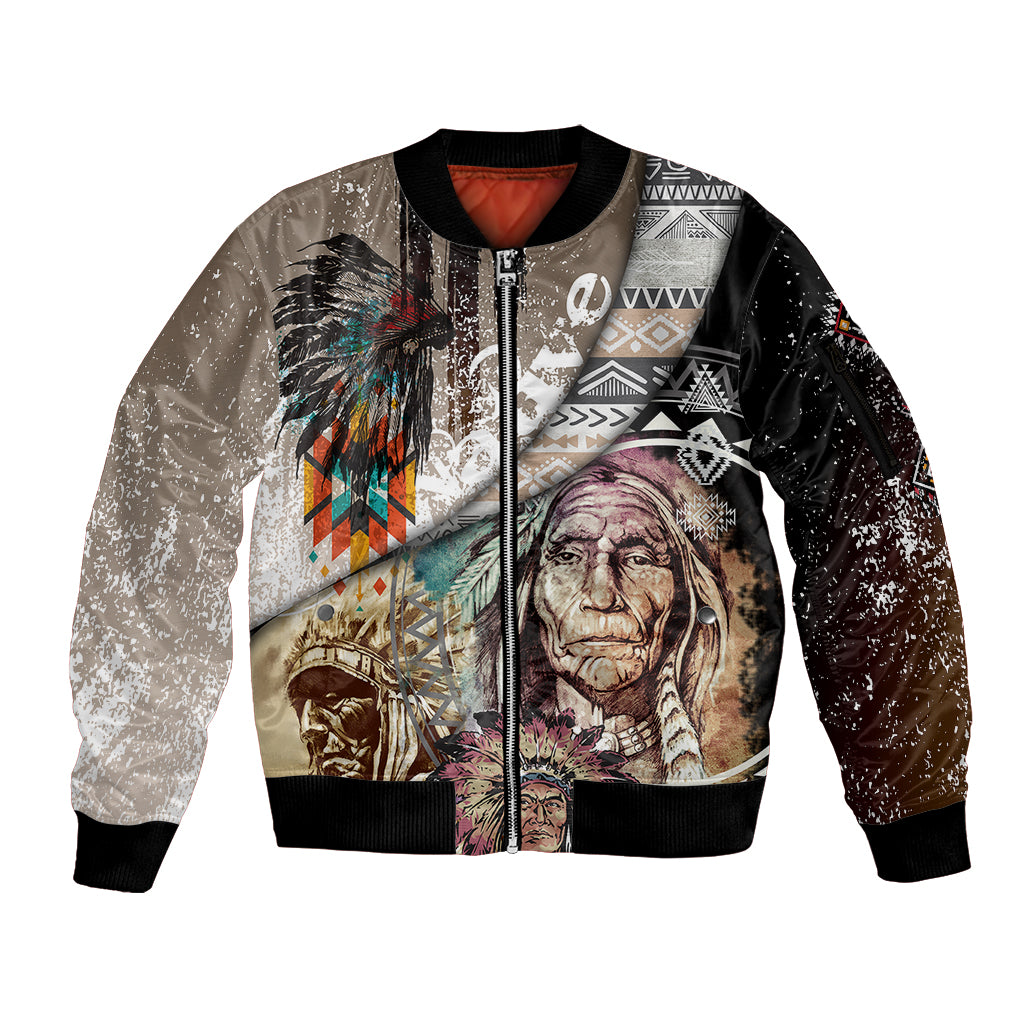 native-american-feather-headdress-portrait-of-american-indian-colorful-distress-beton-texture-sleeve-zip-bomber-jacket