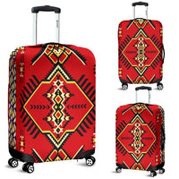 Red luggage cover set showing large and small sizes, Native geometric diamond design