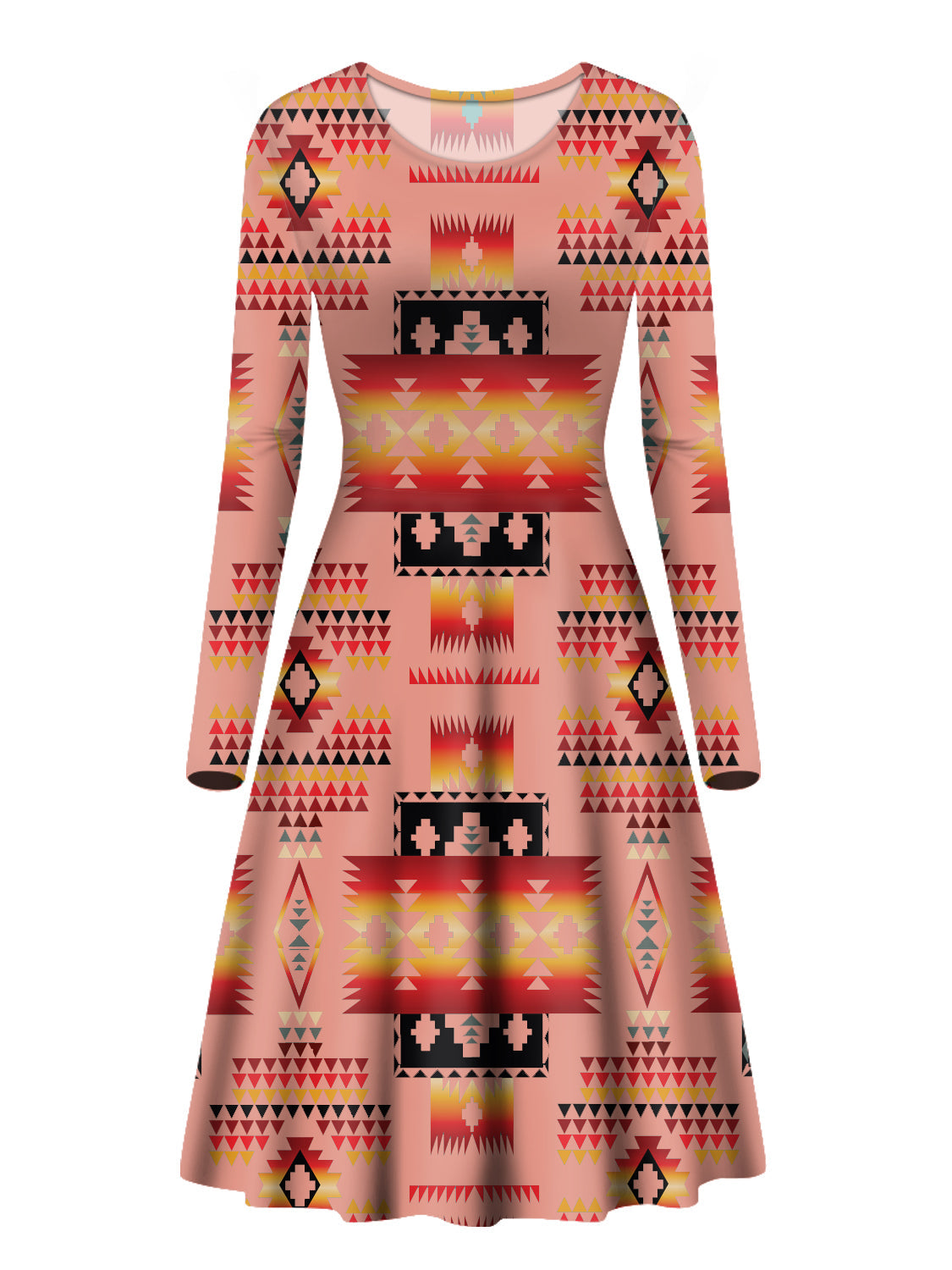 tan-pattern-native-american-long-sleeve-dress