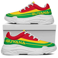 Guyana chunky sneakers with “GUYANA” stripe, red yellow green upper, white sole