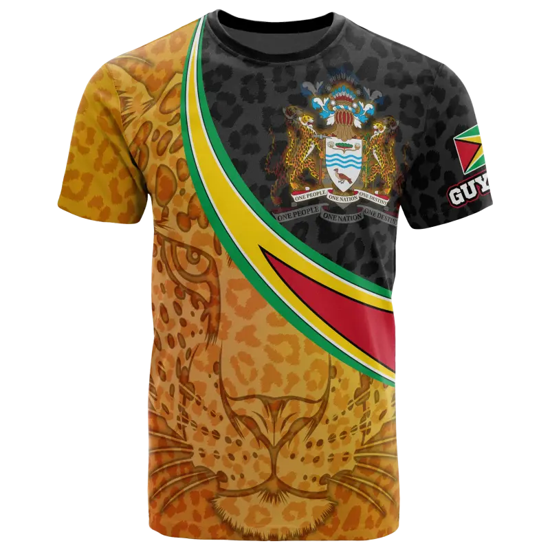 Guyana T Shirt Guyana Coat of Arms and Jaguar Patterns RLT8 - Wonder Print Shop