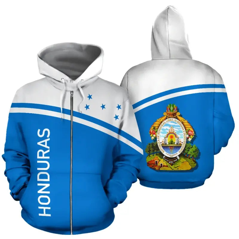 Honduras All Over Zip Up Hoodie Curve Version RLT8 - Wonder Print Shop