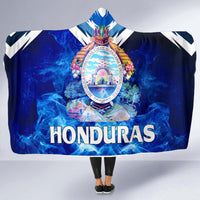 Honduras hooded blanket, blue smoke crest and 'HONDURAS' text, white zigzag hood