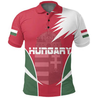 Red and green Hungary polo shirt with white side panels and bold front crest graphic