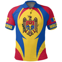 All-over Moldova action flag polo shirt, short sleeves, button collar, front graphic