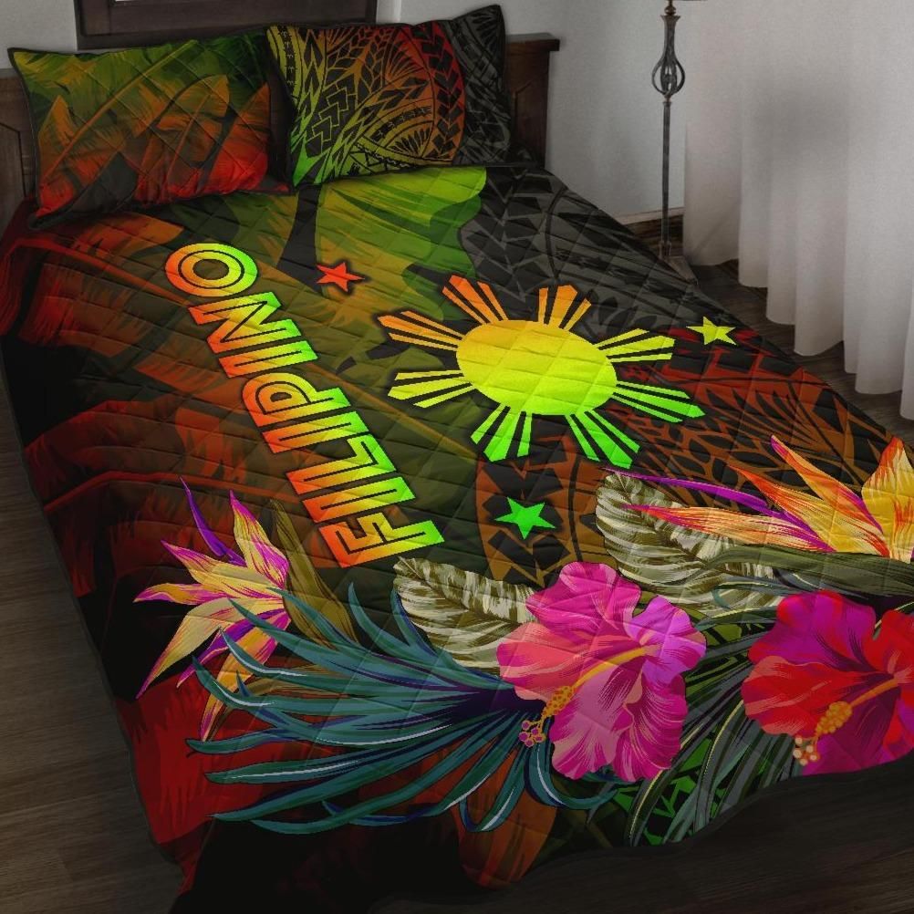 The Philippines Polynesian Quilt Bed Set Hibiscus and Banana Leaves RLT6 - Wonder Print Shop