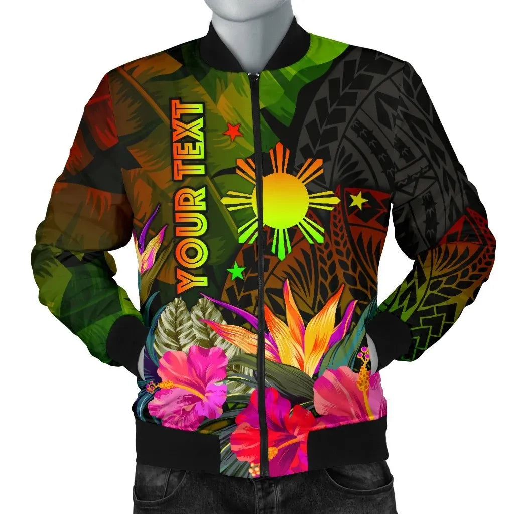 The Philippines Polynesian Personalised Men's Bomber Jacket Hibiscus and Banana Leaves RLT6 - Wonder Print Shop