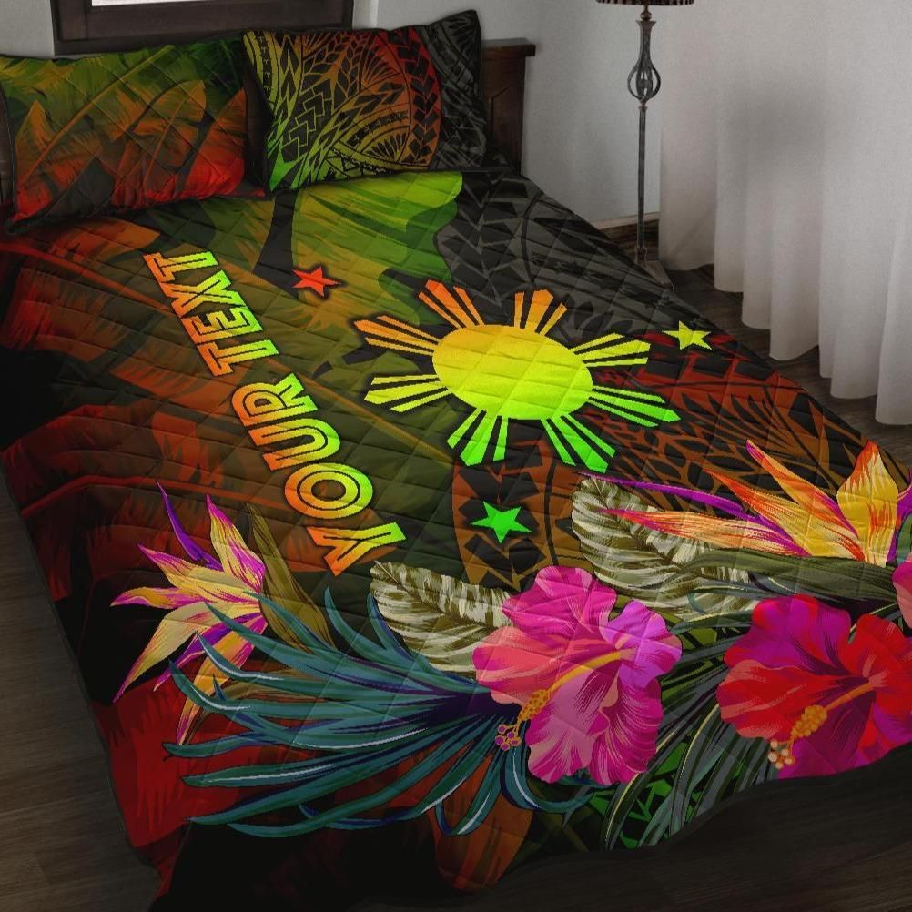 The Philippines Polynesian Personalised Quilt Bed Set Hibiscus and Banana Leaves RLT6 - Wonder Print Shop