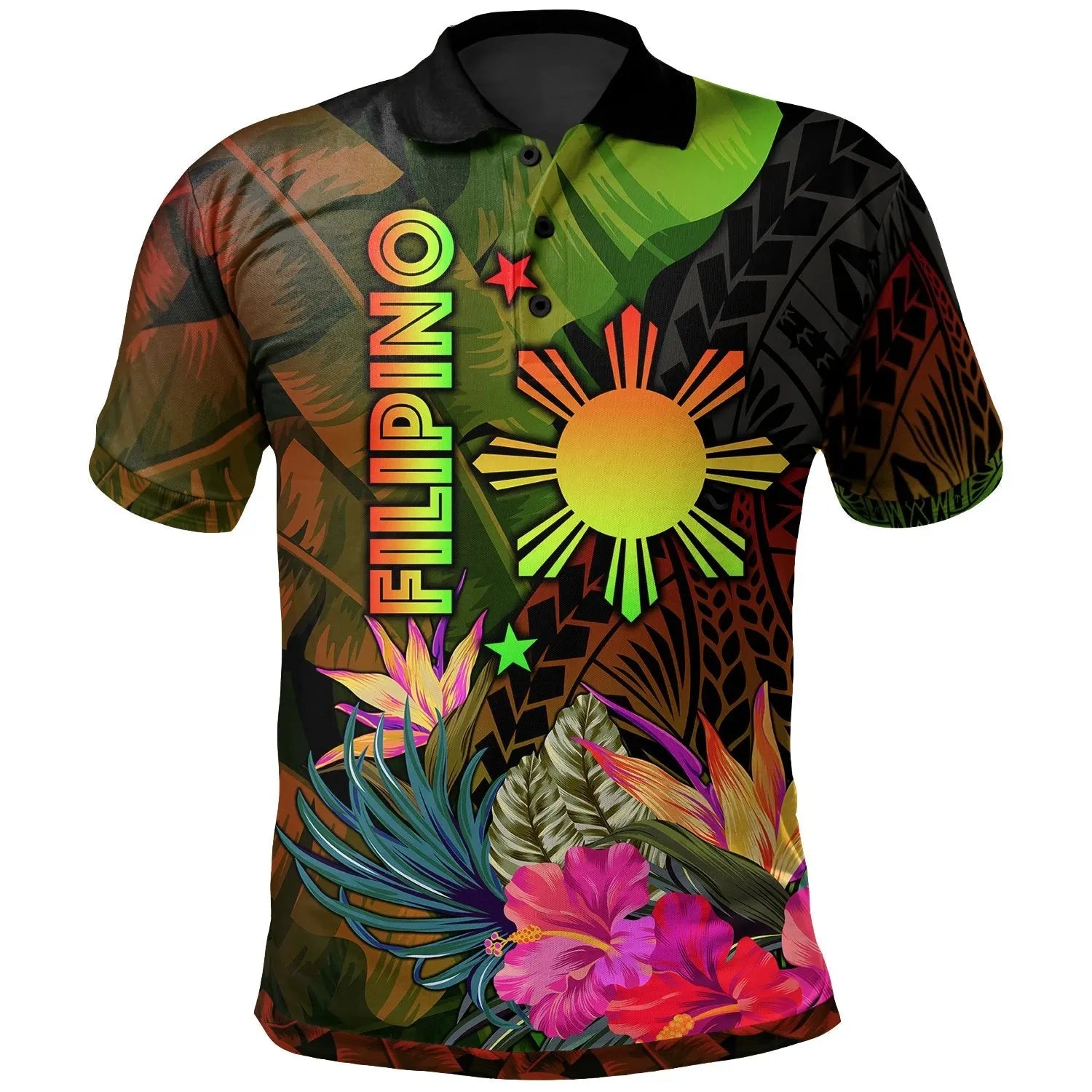 The Philippines Polynesian Polo Shirt Hibiscus and Banana Leaves RLT6 - Wonder Print Shop