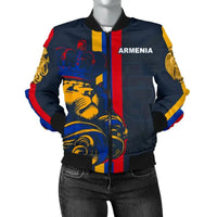 Bomberjacke mit vorderem Löwen-Print, farbigen Streifen, Reißverschluss und geripptem Saum