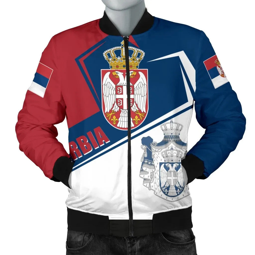 Serbia Men's Bomber Jacket Coat Of Arms Flag Style RLT7 - Wonder Print Shop