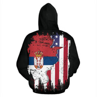 Hoodie mit Kapuze, schwarz; Rückendruck mit rot-weiß-blauer Flagge und Wappen