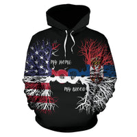 Hoodie mit Kapuze, schwarz; Grafik „My home“ und „My blood“ auf der Vorderseite