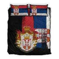 Serbia flag quilt bed set: quilted black comforter with red/blue/white coat-of-arms