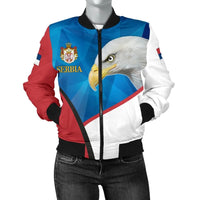 Serbia eagle graphic bomber jacket, zip-front, red/blue/white panels, ribbed cuffs