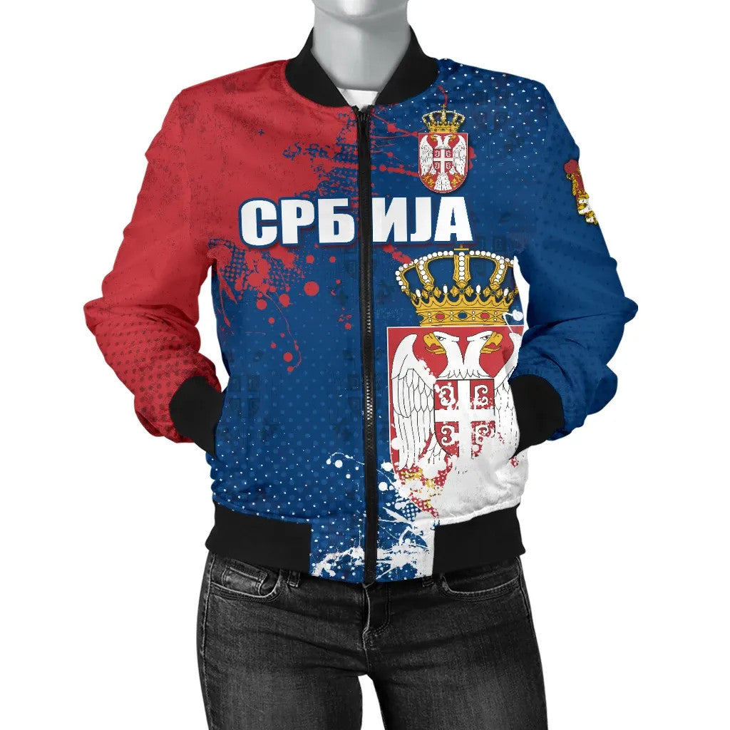 Serbia Women's Bomber Jacket The Great Serbia Serbian Language RLT7 - Wonder Print Shop