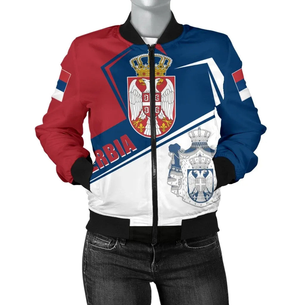 Serbia Women's Bomber Jack Coat Of Arms Flag Style RLT7 - Wonder Print Shop