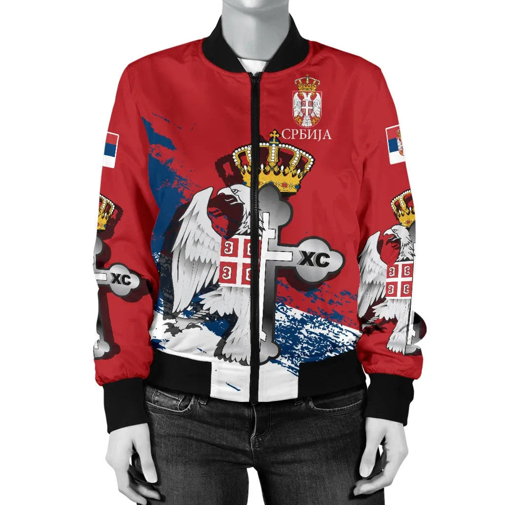 Serbia Women's Bomber Jacket Serbian Eagle / Orthodox Cross RLT7 - Wonder Print Shop