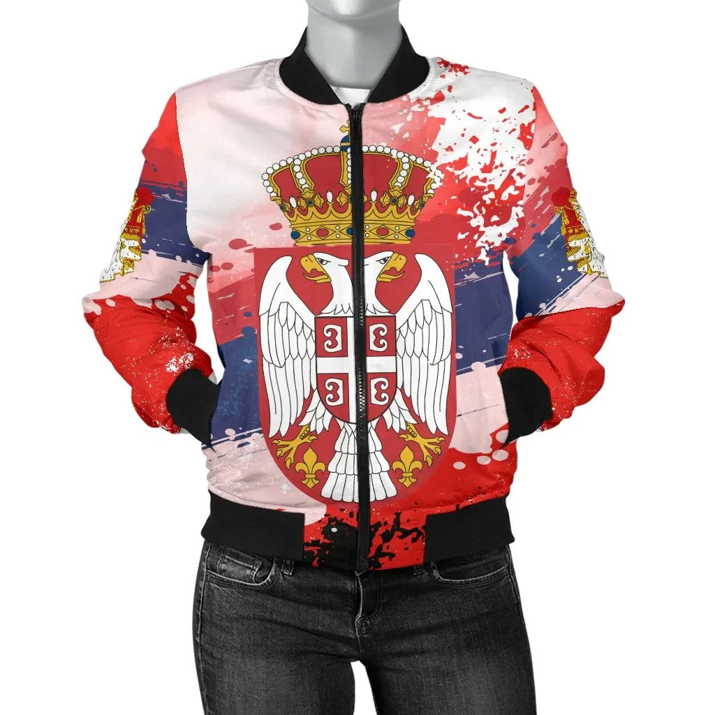 Serbia Women's Bomber Jacket Serbia National Flag and Emblem RLT7 - Wonder Print Shop