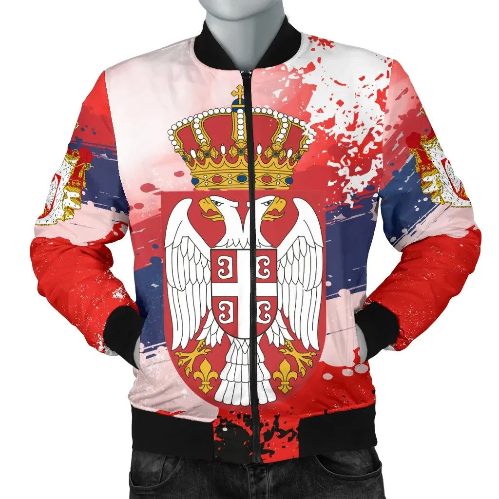 Serbia Men's Bomber Jacket Serbia National Flag and Emblem RLT7 - Wonder Print Shop