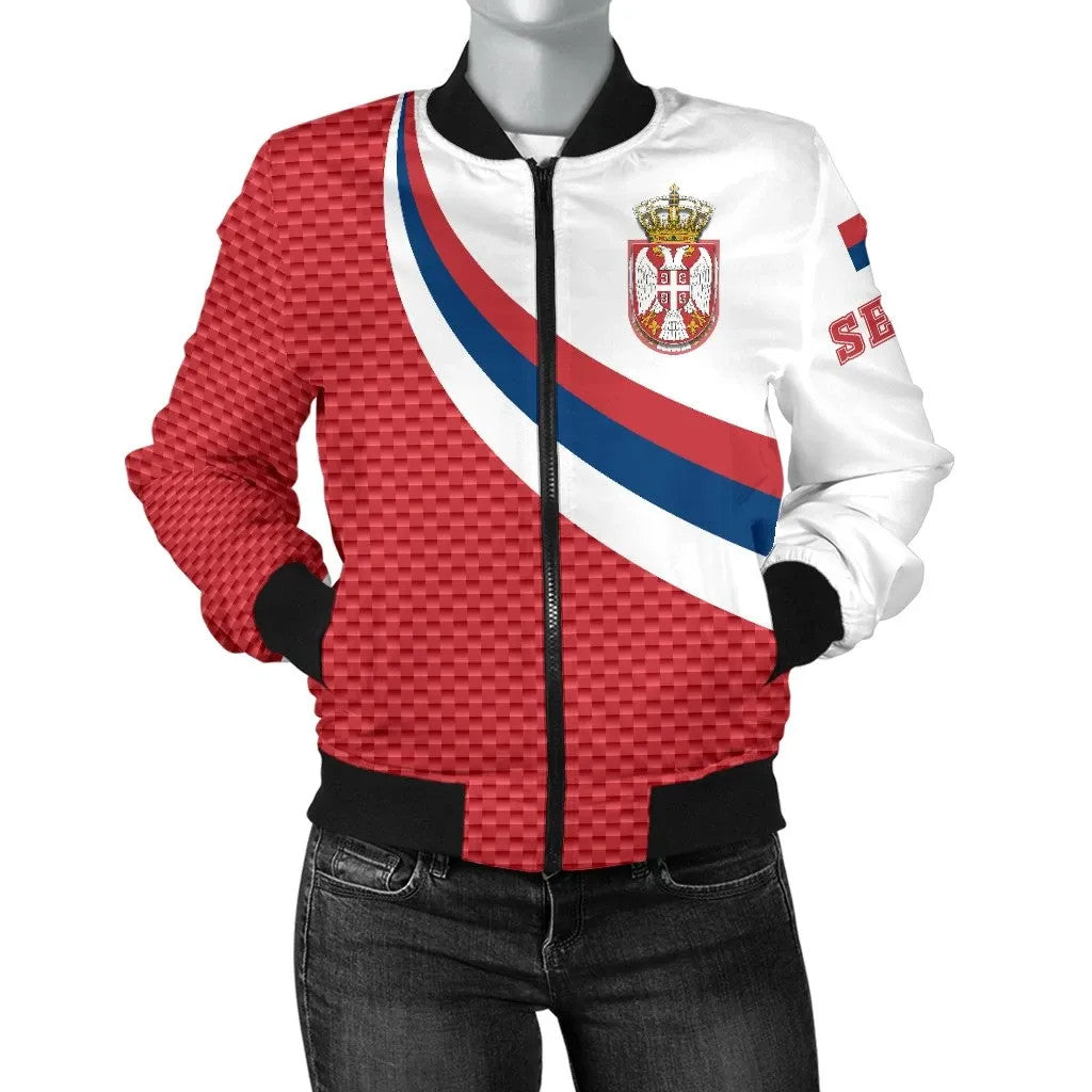 Serbia Women's Bomber Jacket Serbia Flag Red RLT7 - Wonder Print Shop