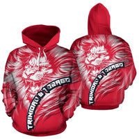 Red pullover hoodie front and back, roaring lion artwork with Trinidad & Tobago text