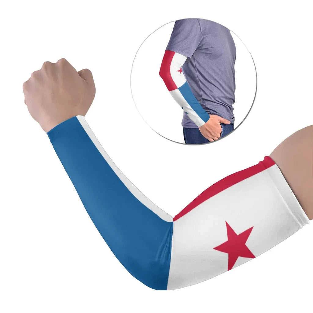 Panama flag arm sleeve set of two, blue and white with red stripe and red star