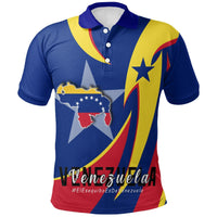 Blue polo with Venezuela flag graphic, map and 'Venezuela' text