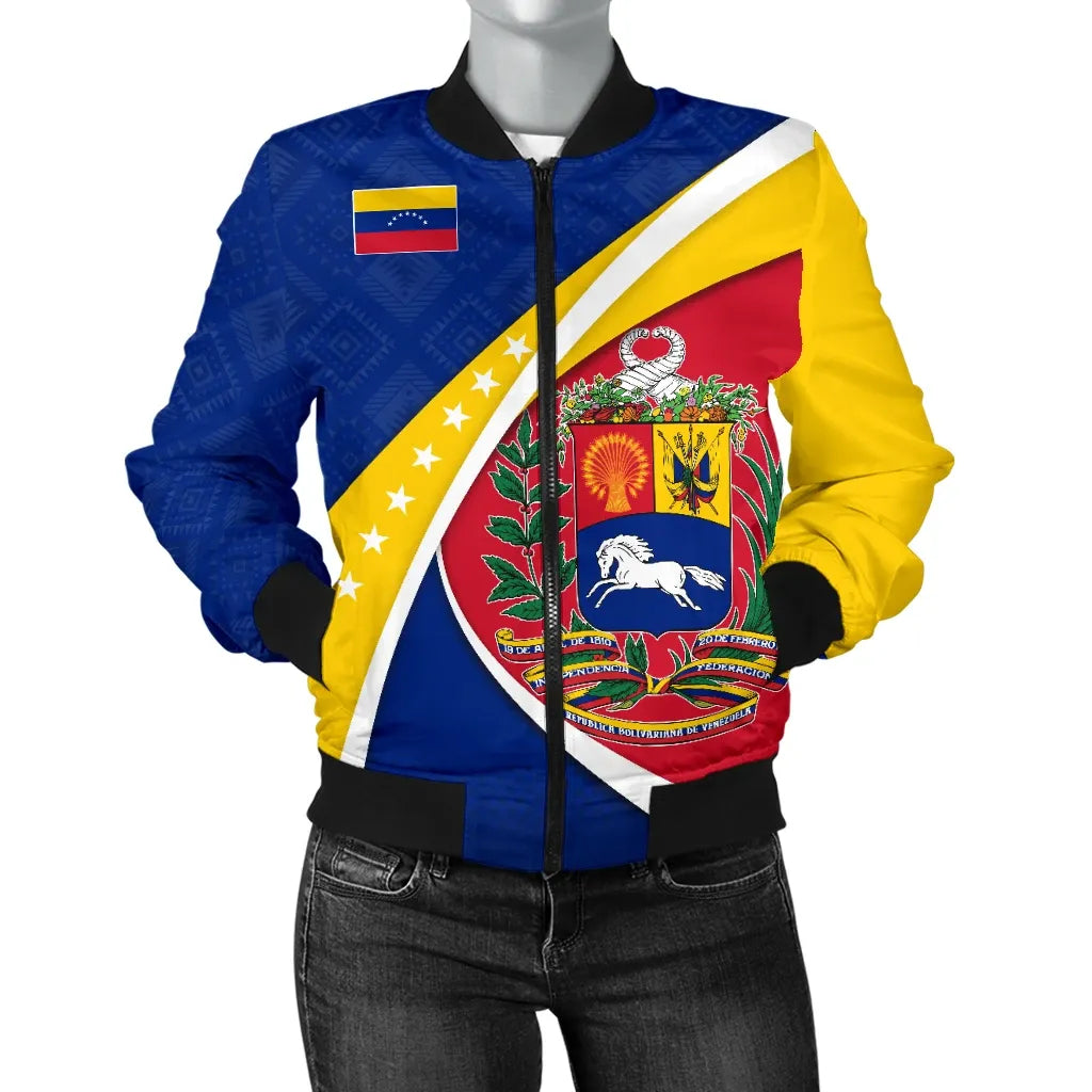 Venezuela Bomber Jacket, Venezuela Coat Of Arms Pattern Women RLT7 - Wonder Print Shop